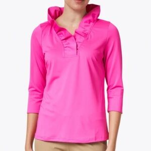 Gretchen Scott NWOT Hot Pink ruffle blouse XL 3/4 Sleeves